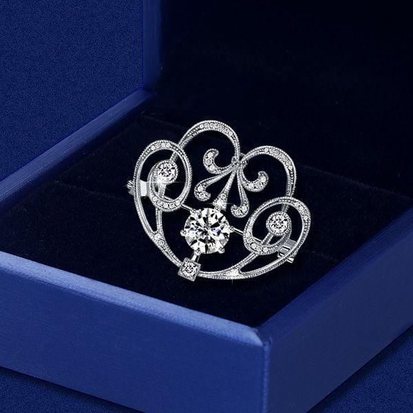 Vintage Round Cut Brooch in Sterling Silver | 5.14 CTW Gemstone Jewelry