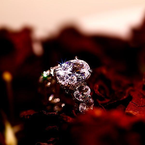 Oval Created White Sapphire Eternity Ring - Sterling Silver Engagement Ring