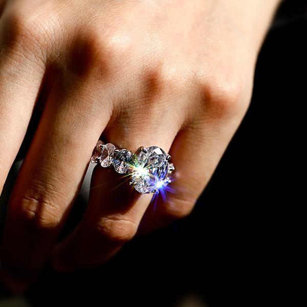 Oval Created White Sapphire Eternity Ring - Sterling Silver Engagement Ring