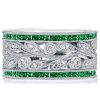 Princess Cut Emerald and Sapphire Wedding Band in Sterling Silver with Rhodium Finish
