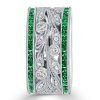 Princess Cut Emerald and Sapphire Wedding Band in Sterling Silver with Rhodium Finish