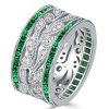 Princess Cut Emerald and Sapphire Wedding Band in Sterling Silver with Rhodium Finish