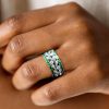 Princess Cut Emerald and Sapphire Wedding Band in Sterling Silver with Rhodium Finish