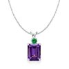Emerald Cut Amethyst Necklace in Rhodium Plated 925 Sterling Silver