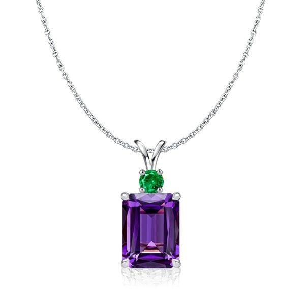 Emerald Cut Amethyst Necklace in Rhodium Plated 925 Sterling Silver