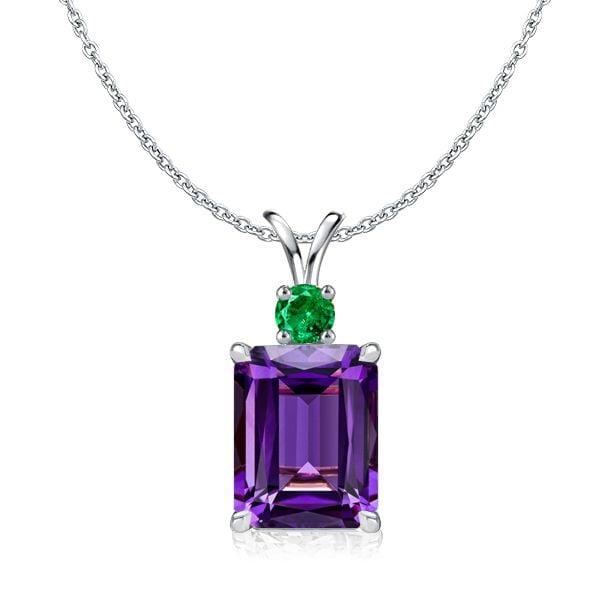 Emerald Cut Amethyst Necklace in Rhodium Plated 925 Sterling Silver