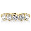 Five Stone Half Eternity Wedding Band, Round Cut, 18K Gold Plated Sterling Silver