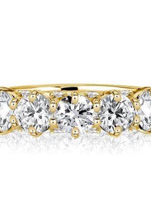 Five Stone Half Eternity Wedding Band, Round Cut, 18K Gold Plated Sterling Silver
