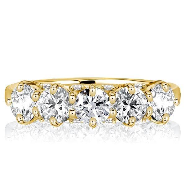 Five Stone Half Eternity Wedding Band, Round Cut, 18K Gold Plated Sterling Silver