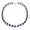 Blue Sapphire Halo Tennis Necklace and Stud Earrings Jewelry Set in Sterling Silver