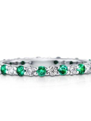 White & Green Alternating CZ Wedding Band in Sterling Silver