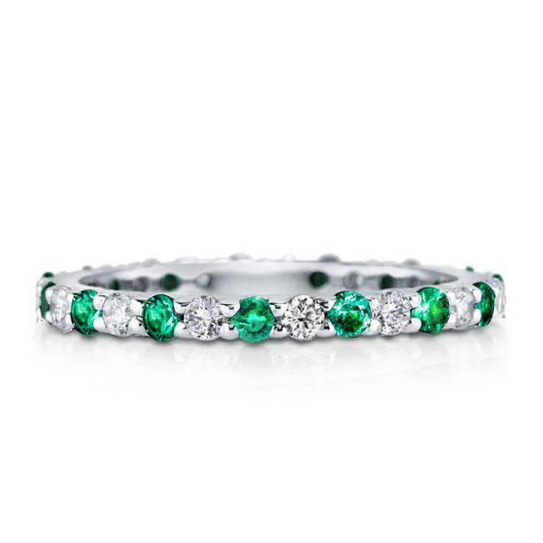 White & Green Alternating CZ Wedding Band in Sterling Silver