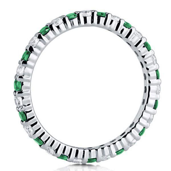 White & Green Alternating CZ Wedding Band in Sterling Silver