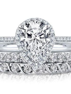 2.50 CT Pear Shaped Diamond Wedding Set in Rhodium Plated Sterling Silver
