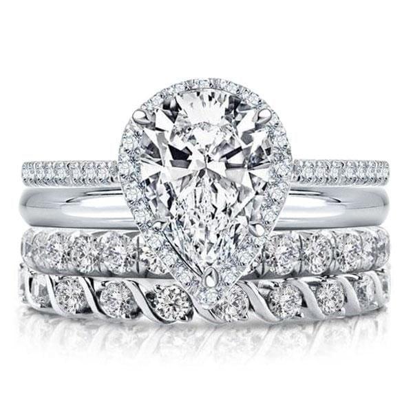 2.50 CT Pear Shaped Diamond Wedding Set in Rhodium Plated Sterling Silver
