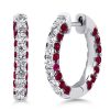 Ruby Hoop Earrings for Women - 925 Sterling Silver, 3-Sided Design
