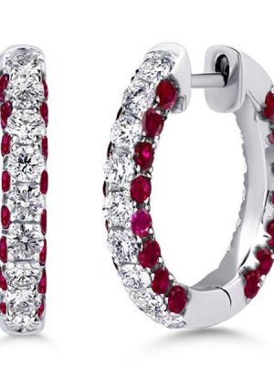 Ruby Hoop Earrings for Women - 925 Sterling Silver, 3-Sided Design