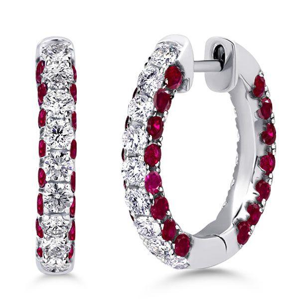 Ruby Hoop Earrings for Women - 925 Sterling Silver, 3-Sided Design