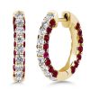 Ruby Hoop Earrings for Women - 925 Sterling Silver, 3-Sided Design
