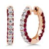 Ruby Hoop Earrings for Women - 925 Sterling Silver, 3-Sided Design