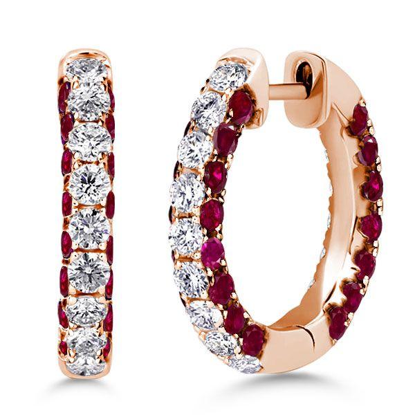 Ruby Hoop Earrings for Women - 925 Sterling Silver, 3-Sided Design
