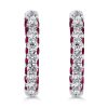 Ruby Hoop Earrings for Women - 925 Sterling Silver, 3-Sided Design