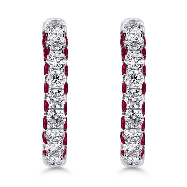 Ruby Hoop Earrings for Women - 925 Sterling Silver, 3-Sided Design