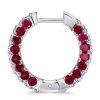 Ruby Hoop Earrings for Women - 925 Sterling Silver, 3-Sided Design