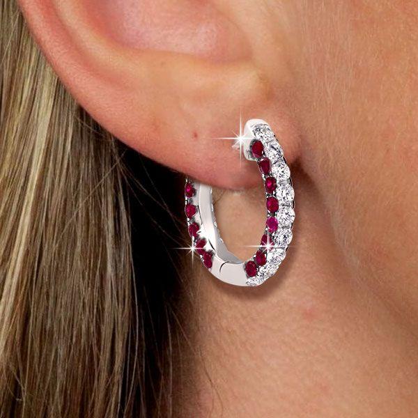 Ruby Hoop Earrings for Women - 925 Sterling Silver, 3-Sided Design