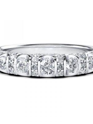Vintage Five Stone Created White Sapphire Wedding Band in 925 Sterling Silver