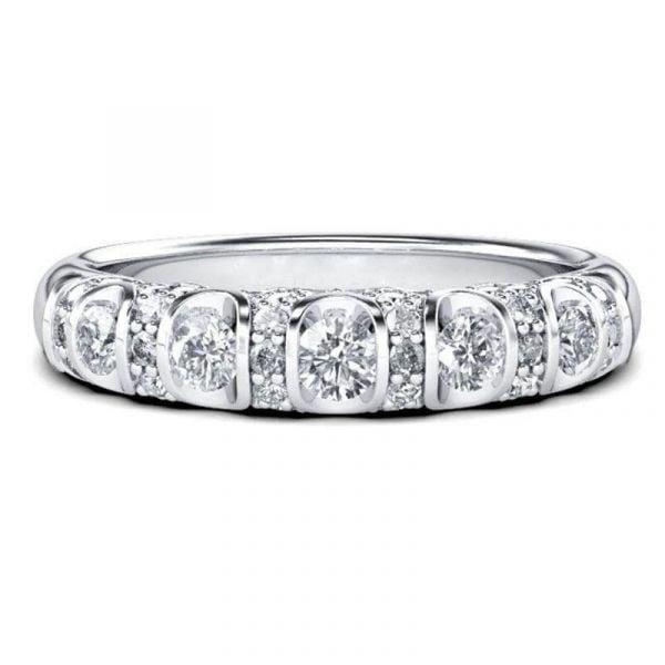 Vintage Five Stone Created White Sapphire Wedding Band in 925 Sterling Silver