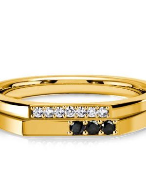 Golden Black & White Sapphire Stackable Wedding Band in 18K Gold Plated Sterling Silver