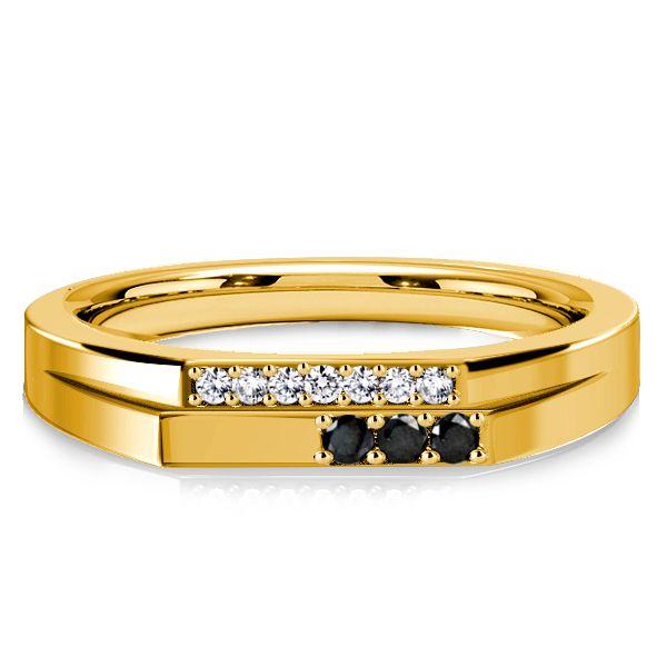 Golden Black & White Sapphire Stackable Wedding Band in 18K Gold Plated Sterling Silver