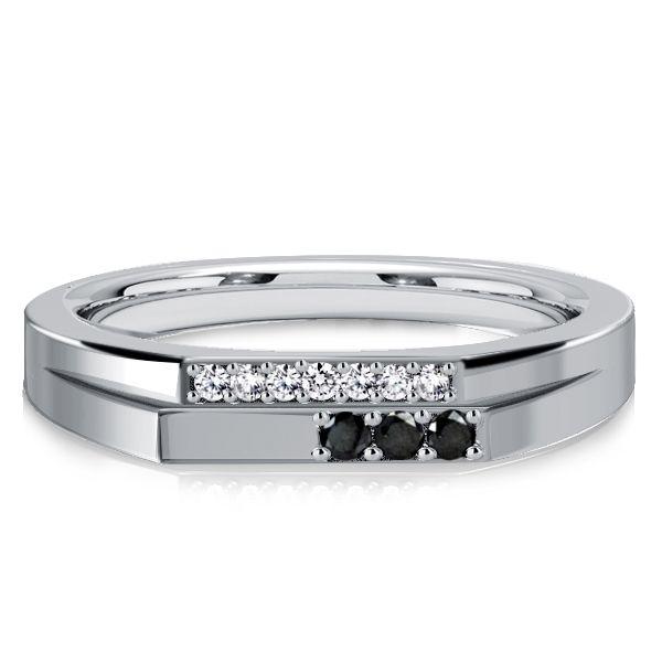 Golden Black & White Sapphire Stackable Wedding Band in 18K Gold Plated Sterling Silver