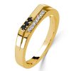 Golden Black & White Sapphire Stackable Wedding Band in 18K Gold Plated Sterling Silver