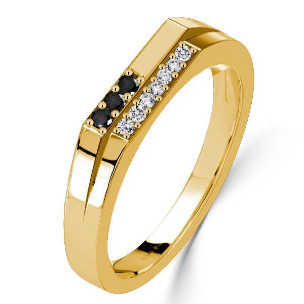 Golden Black & White Sapphire Stackable Wedding Band in 18K Gold Plated Sterling Silver