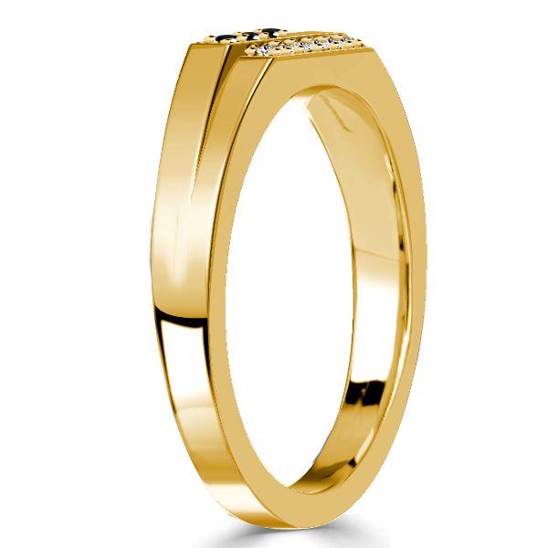 Golden Black & White Sapphire Stackable Wedding Band in 18K Gold Plated Sterling Silver