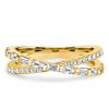 Crossover Wedding Band Ring Sterling Silver Round & Baguette CZ - Silver, Gold, Rose Gold