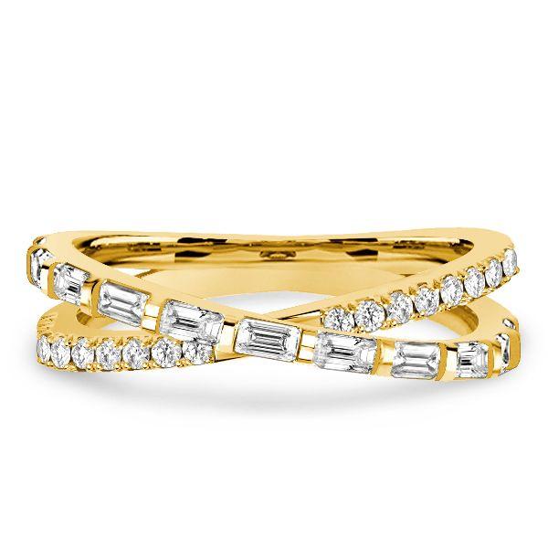 Crossover Wedding Band Ring Sterling Silver Round & Baguette CZ - Silver, Gold, Rose Gold