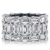 Emerald & White Sapphire Triple Row Wedding Band - Sterling Silver Vintage Style
