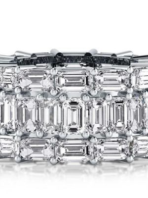 Emerald & White Sapphire Triple Row Wedding Band - Sterling Silver Vintage Style