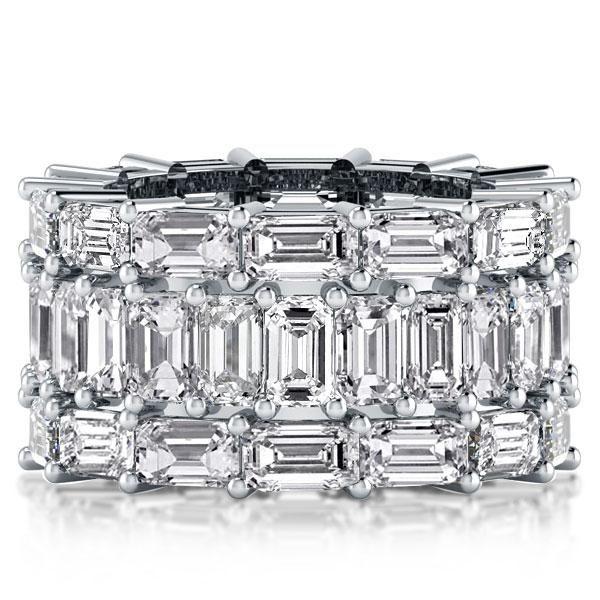 Emerald & White Sapphire Triple Row Wedding Band - Sterling Silver Vintage Style