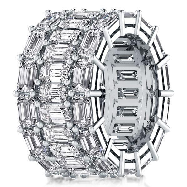 Emerald & White Sapphire Triple Row Wedding Band - Sterling Silver Vintage Style