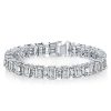 Emerald & Oval Cut White Sapphire Sterling Silver Tennis Bracelet (6-9 inch)