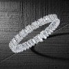 Emerald & Oval Cut White Sapphire Sterling Silver Tennis Bracelet (6-9 inch)