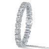Emerald & Oval Cut White Sapphire Sterling Silver Tennis Bracelet (6-9 inch)