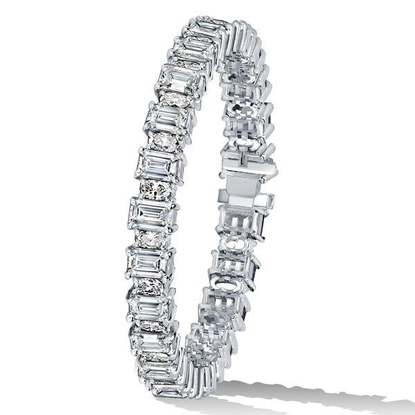 Emerald & Oval Cut White Sapphire Sterling Silver Tennis Bracelet (6-9 inch)