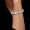 Emerald & Oval Cut White Sapphire Sterling Silver Tennis Bracelet (6-9 inch)