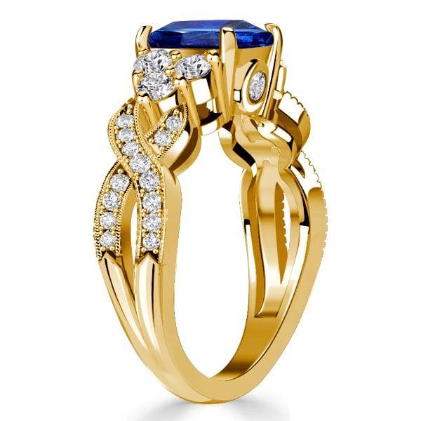 Cushion Cut Blue Sapphire Ring in 18K Gold Plated Sterling Silver