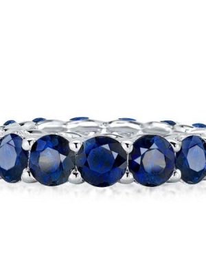 U-Prong Blue Sapphire Eternity Wedding Band in Sterling Silver with Rhodium Plating
